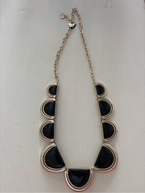 Talbots Black Semi‑Circle Statement Necklace – Gold Chain